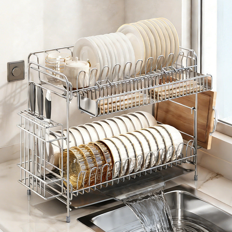 304 Stainless Steel Dish Rack with Draining Basket, 1–2 Tiers