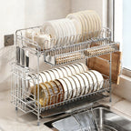 304 Stainless Steel Dish Rack with Draining Basket, 1–2 Tiers
