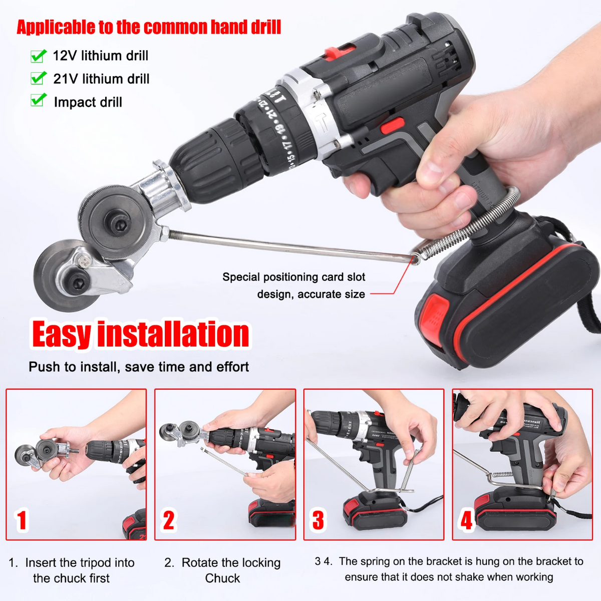 Drill-Powered Metal Cutting Attachment, Alloy Steel, 12–21V Compatibility, view 6