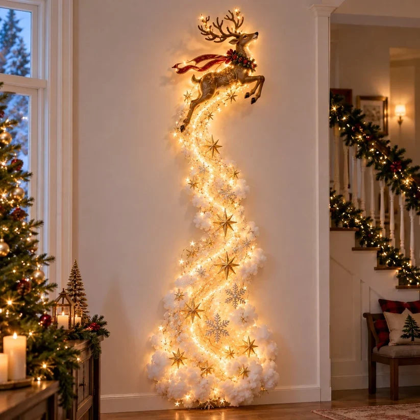 Christmas Wall Decoration with Warm Golden Lights and Winter Details