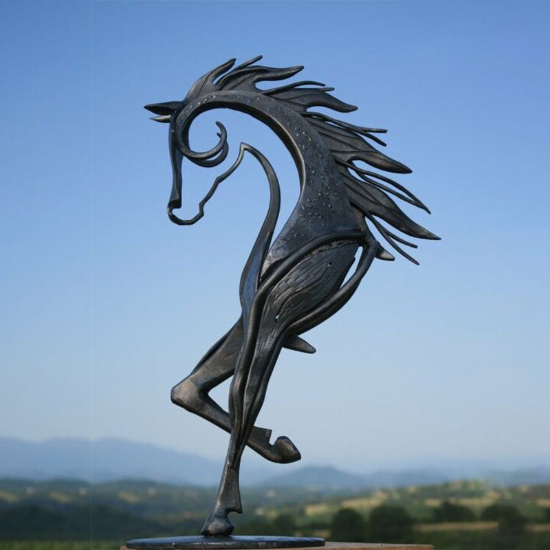 Metal Horse Garden Sculpture, 20 × 20 cm, Rustic Bronze