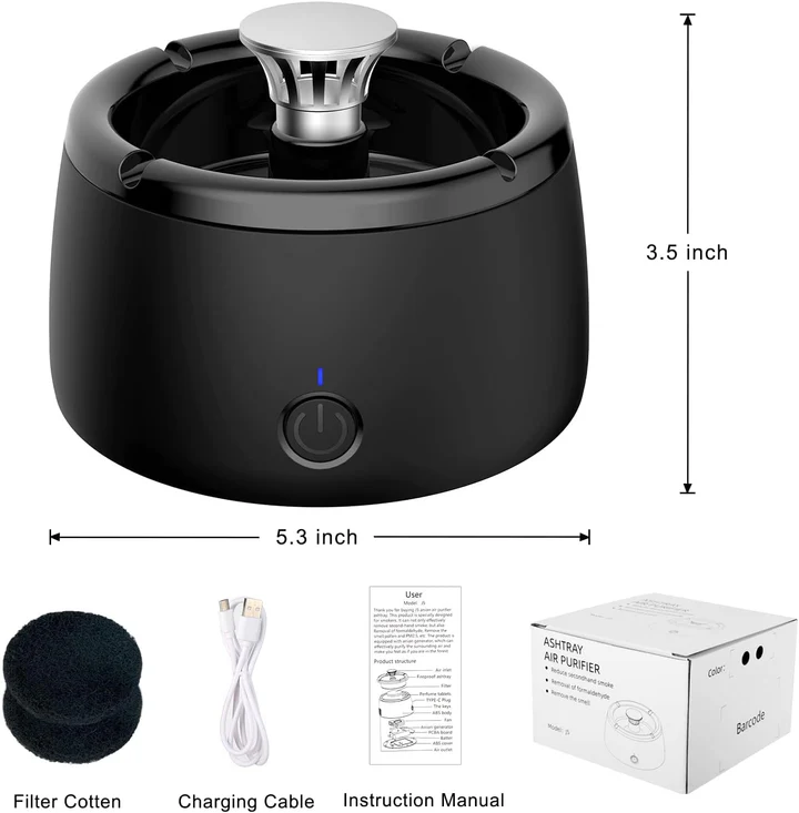 Electric Smokeless Ashtray with Activated Carbon Filter, USB Rechargeable, view 3