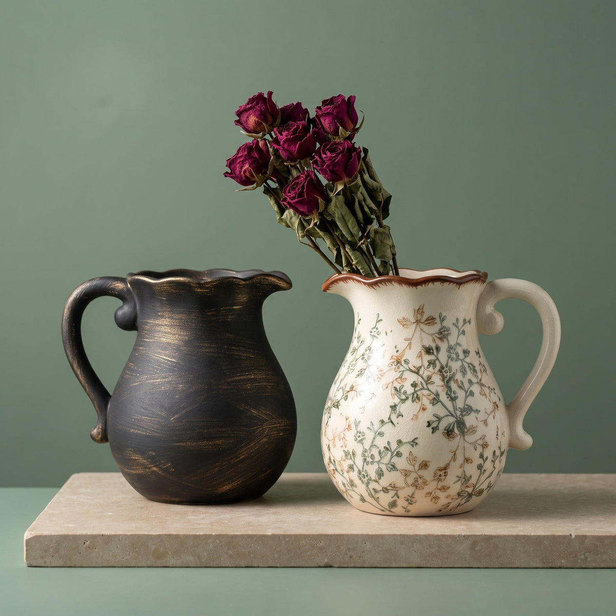 Elegant Ceramic Jug with Floral Patterns | Thrascher