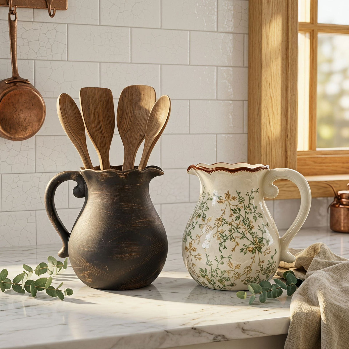 Elegant Ceramic Jug with Floral Patterns | Thrascher