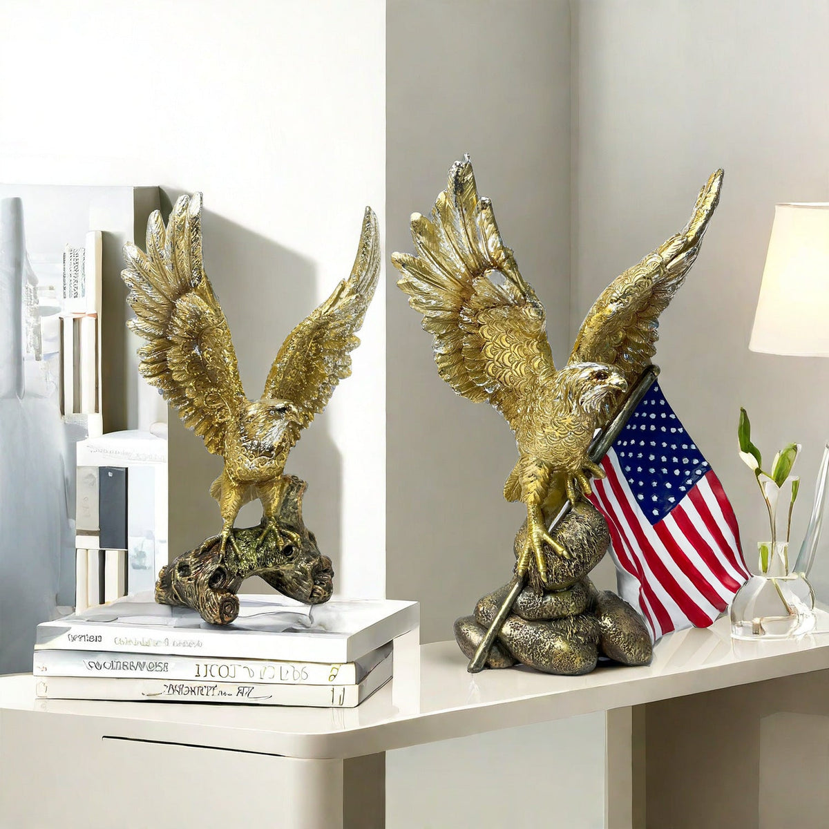 Elegant Garden Figure with Eagle on Tree Trunk | Thrascher