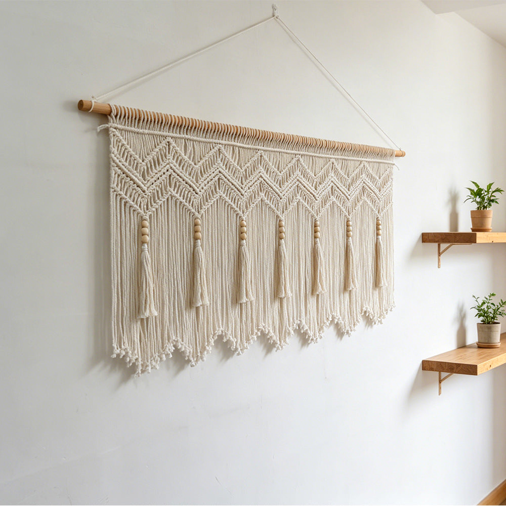 Elegant Macrame Wall Hanging with Artistic Fringes and Geometric Patterns | Thrascher