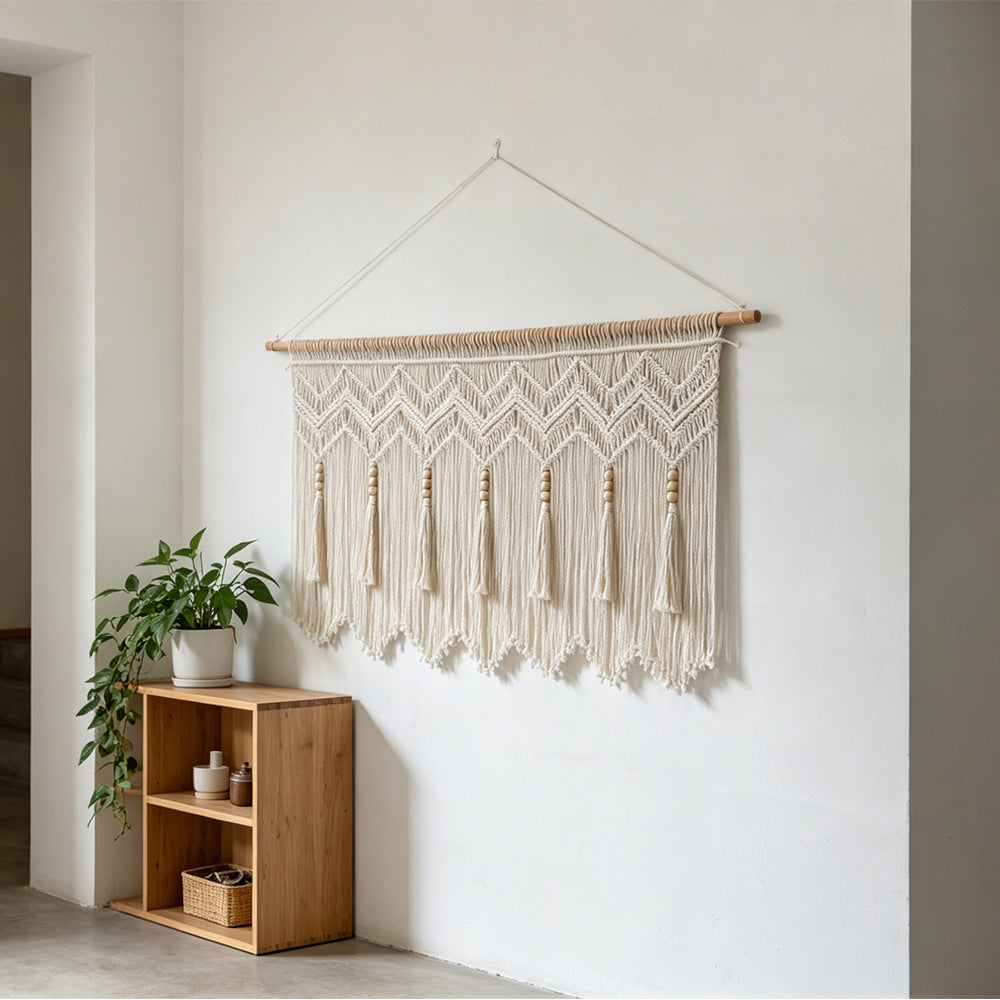 Elegant Macrame Wall Hanging with Artistic Fringes and Geometric Patterns | Thrascher