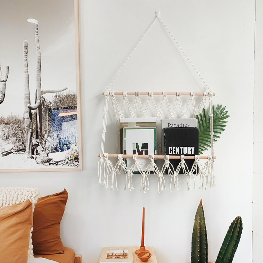 Elegant Macrame Wall Hanging with Decorative Tassels and Wooden Frame | Thrascher