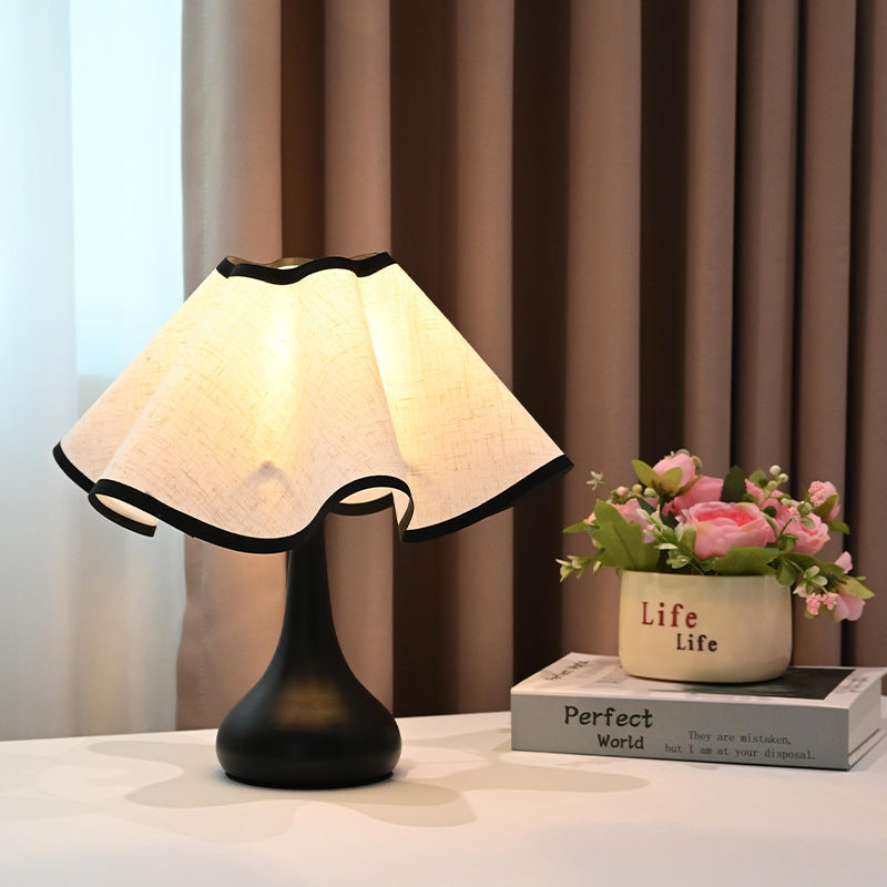 Elegant Ruffled Fabric Shade Nightstand Lamp | Thrascher