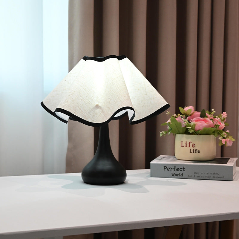 Elegant Ruffled Fabric Shade Nightstand Lamp | Thrascher