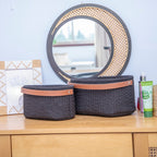 Elegant Storage Basket with Faux Leather Handle | Thrascher