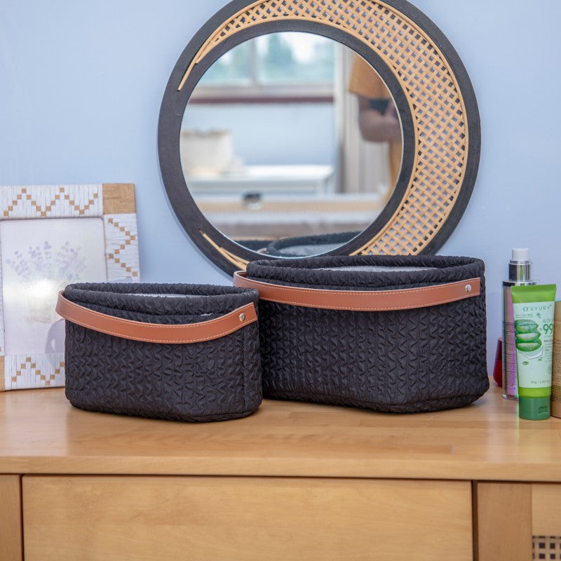 Elegant Storage Basket with Faux Leather Handle | Thrascher