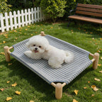 Elevated Wooden Pet Bed with Breathable Woven Cover, Cats and Small Dogs, view 2