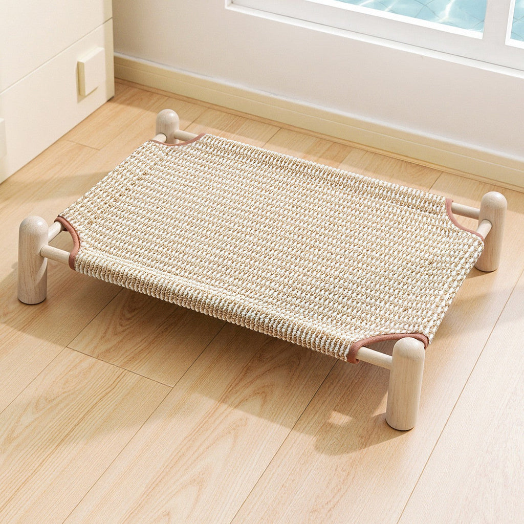 Elevated Wooden Pet Bed with Breathable Woven Cover, Cats and Small Dogs, view 7