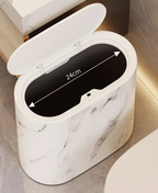 Elliptical Plastic Trash Can with Marble Texture and Push-Top Lid, view 10