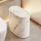 Elliptical Plastic Trash Can with Marble Texture and Push-Top Lid, view 11