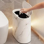 Elliptical Plastic Trash Can with Marble Texture and Push-Top Lid, view 2