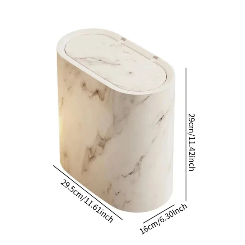 Elliptical Plastic Trash Can with Marble Texture and Push-Top Lid, view 5