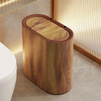 Elliptical Plastic Trash Can with Marble Texture and Push-Top Lid