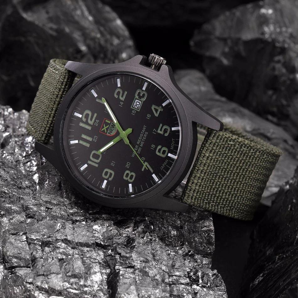 Men's Tactical Watch with Stopwatch, Night Light, Silicone Band, 45 mm