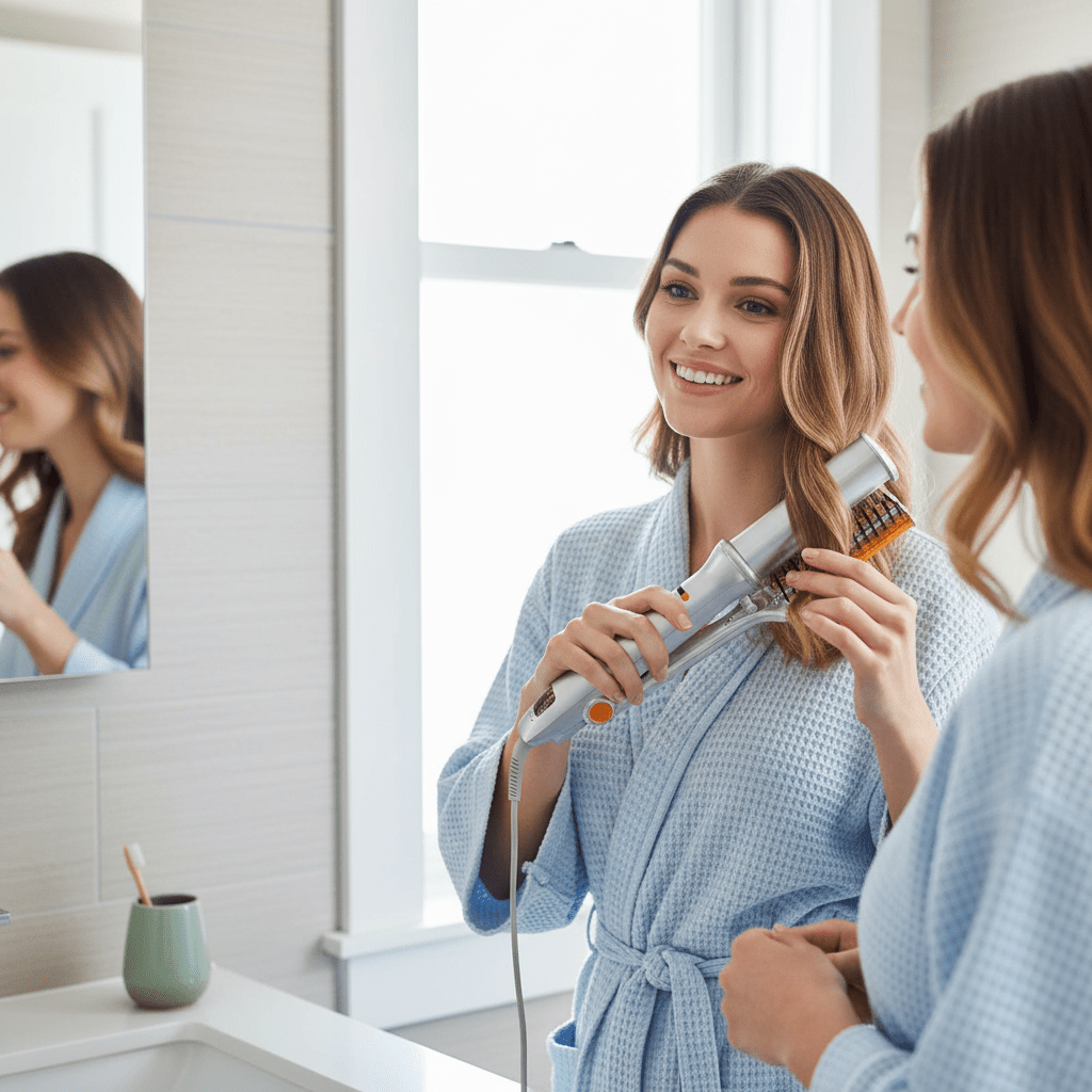 2-in-1 Rotating Hair Brush with Ceramic Coating, Black and Gold
