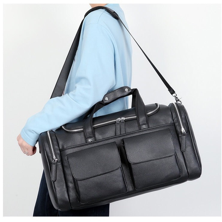 Faux Leather Travel Bag, 30 Inch, with Multiple Outer Pockets, view 2