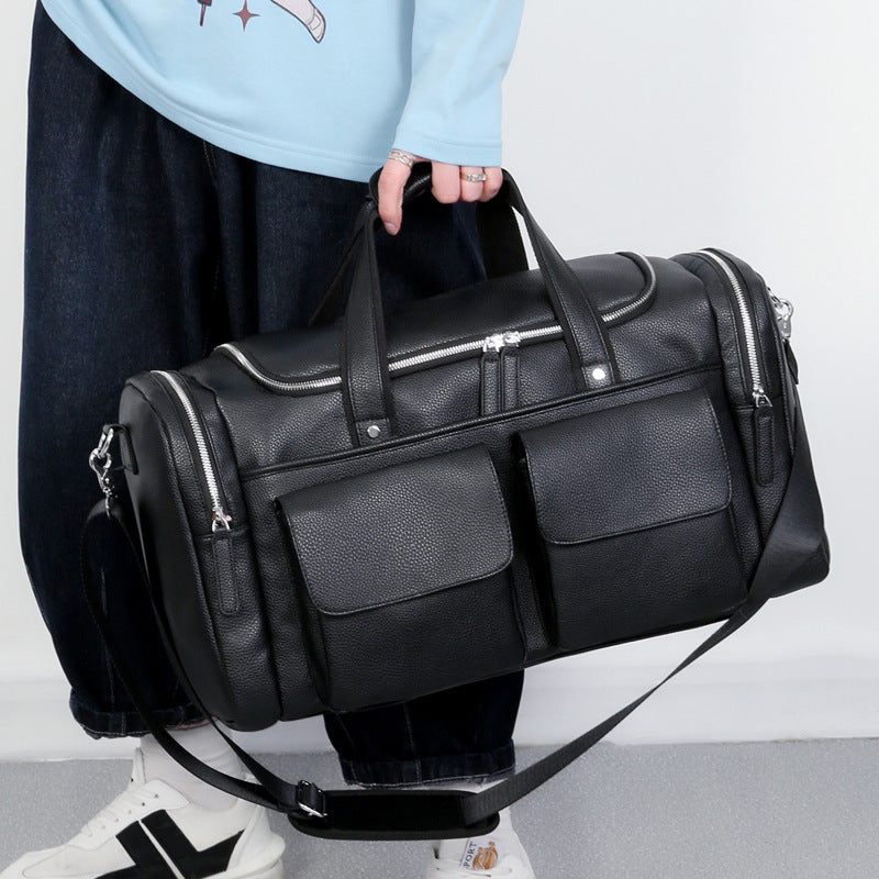 Faux Leather Travel Bag, 30 Inch, with Multiple Outer Pockets