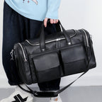 Faux Leather Travel Bag, 30 Inch, with Multiple Outer Pockets