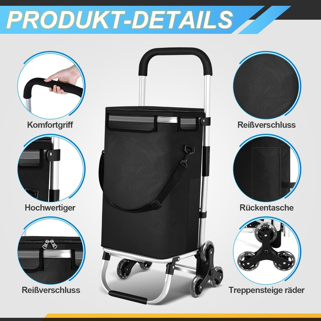 Foldable Shopping Trolley, 40 L, 1680D Oxford Fabric and Aluminum
