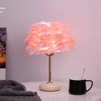 Feather Shade Table Lamp with Ceramic Base and Polished Metal Rod | Thrascher