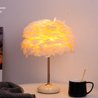 Feather Shade Table Lamp with Ceramic Base and Polished Metal Rod | Thrascher