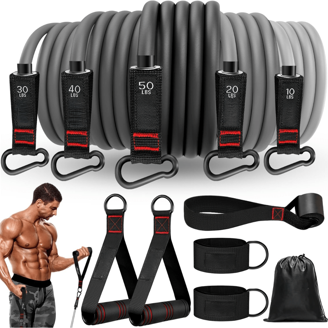 Resistance Tube Set with Handles, Ankle Straps, Door Anchor & Resistance Levels