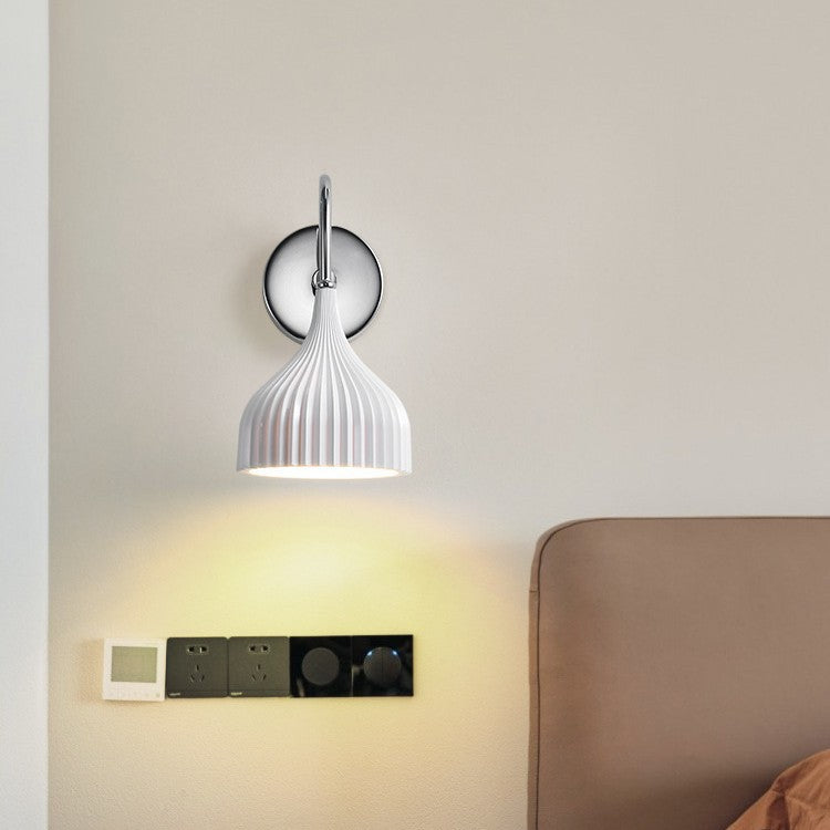 Fluted Drop-Shaped Ceramic Wall Lamp with Chrome Backplate | Thrascher