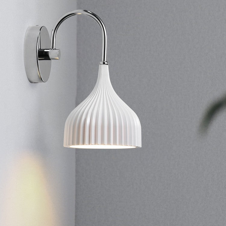 Fluted Drop-Shaped Ceramic Wall Lamp with Chrome Backplate | Thrascher