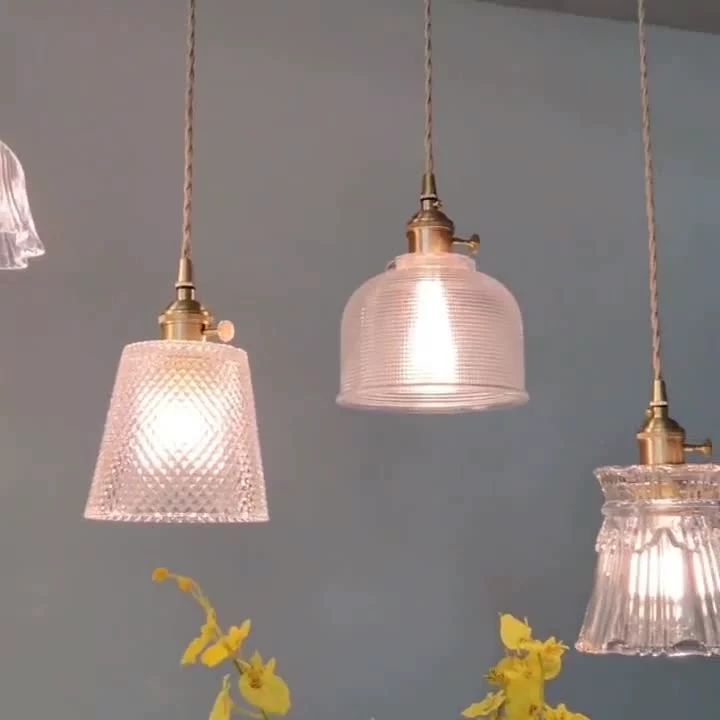 Fluted Glass Pendant Lamp with Vintage Brass Socket | Thrascher