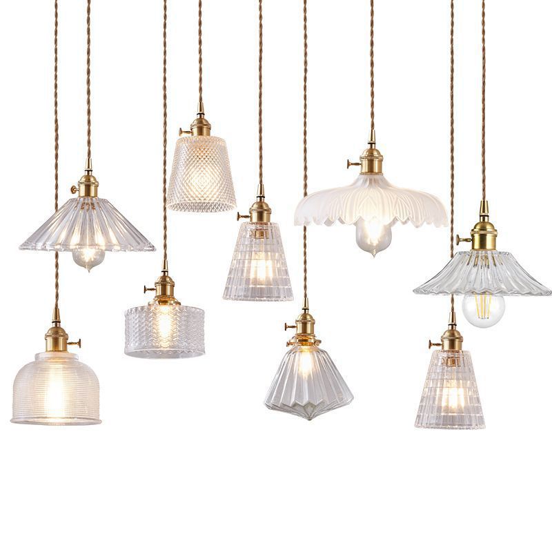 Fluted Glass Pendant Lamp with Vintage Brass Socket | Thrascher