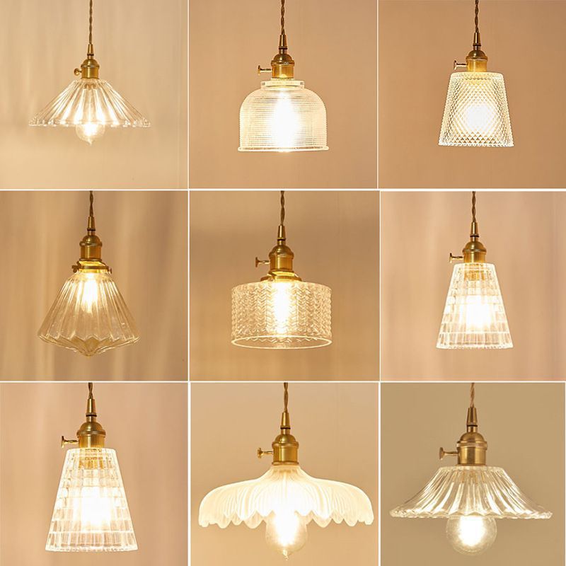 Fluted Glass Pendant Lamp with Vintage Brass Socket | Thrascher