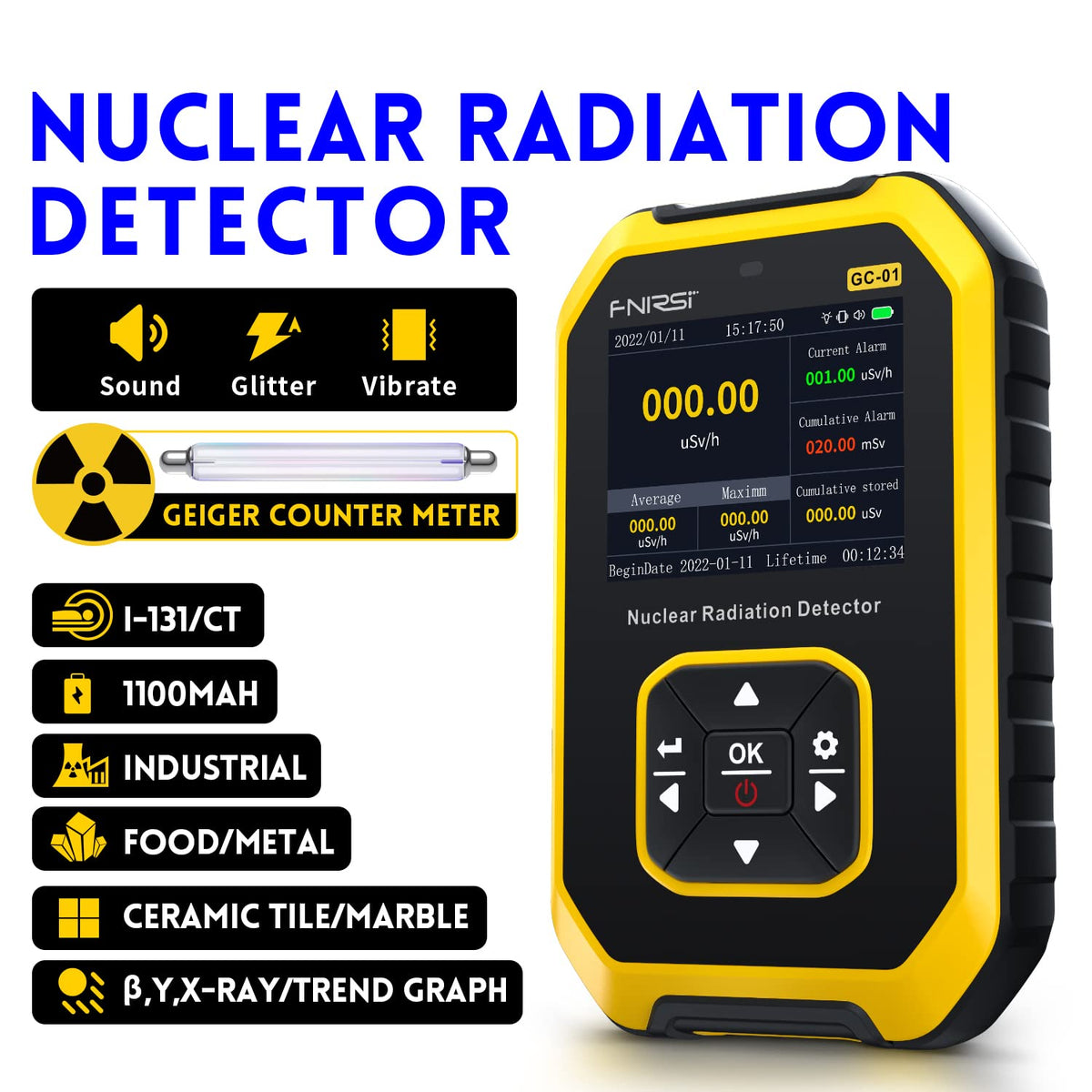 FNIRSI GC-01 Geiger Counter, Rechargeable Beta-Gamma Radiation Detector, view 2