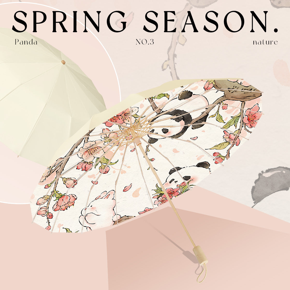 Folding Floral Sun Umbrella with UV Protection and Compact Design, view 3