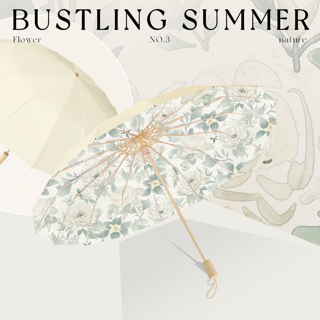Folding Floral Sun Umbrella with UV Protection and Compact Design, view 5