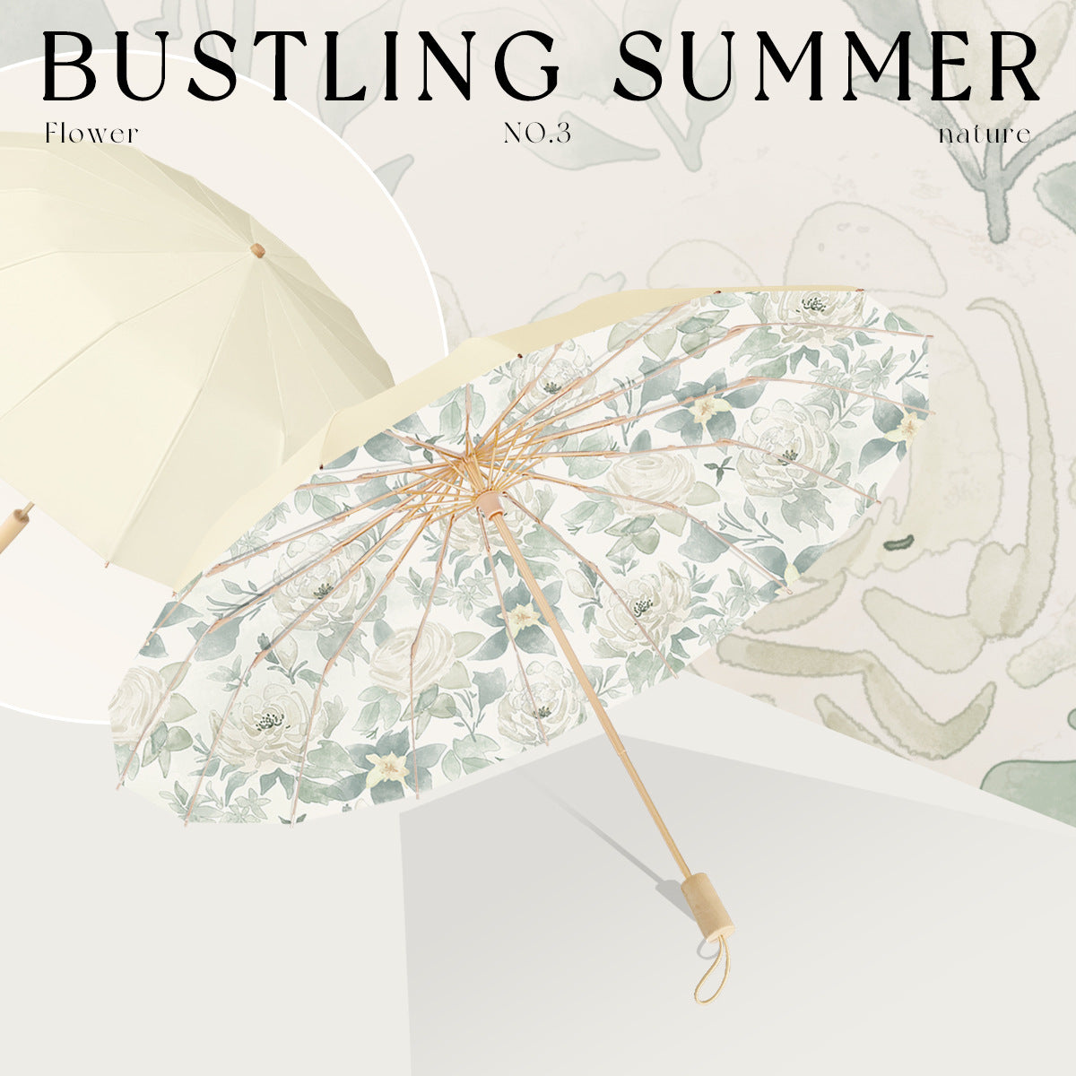 Folding Floral Sun Umbrella with UV Protection and Compact Design, view 5
