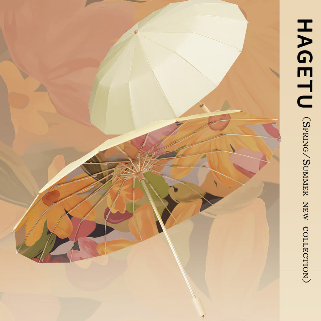 Folding Floral Sun Umbrella with UV Protection and Compact Design, view 6