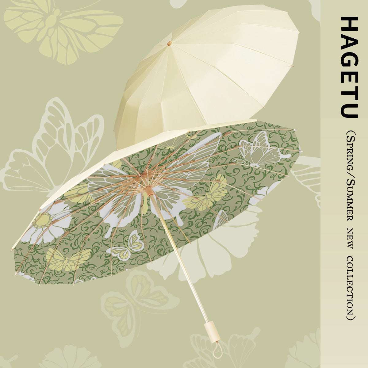 Folding Floral Sun Umbrella with UV Protection and Compact Design, view 8