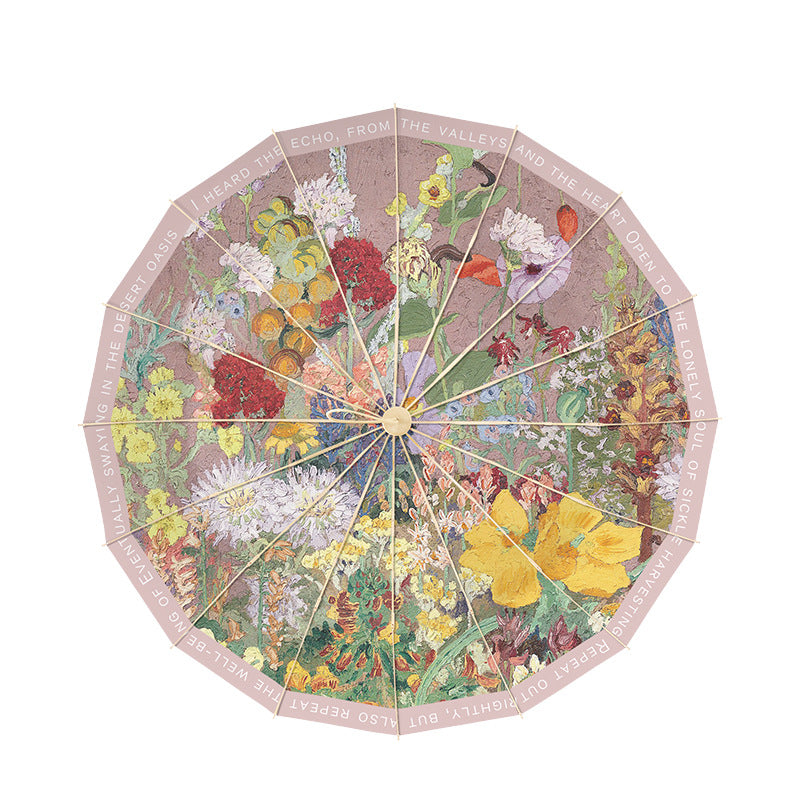 Folding Floral Sun Umbrella with UV Protection and Compact Design