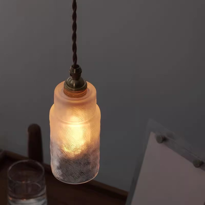 Frosted Textured Glass Cylinder Pendant Light | Thrascher