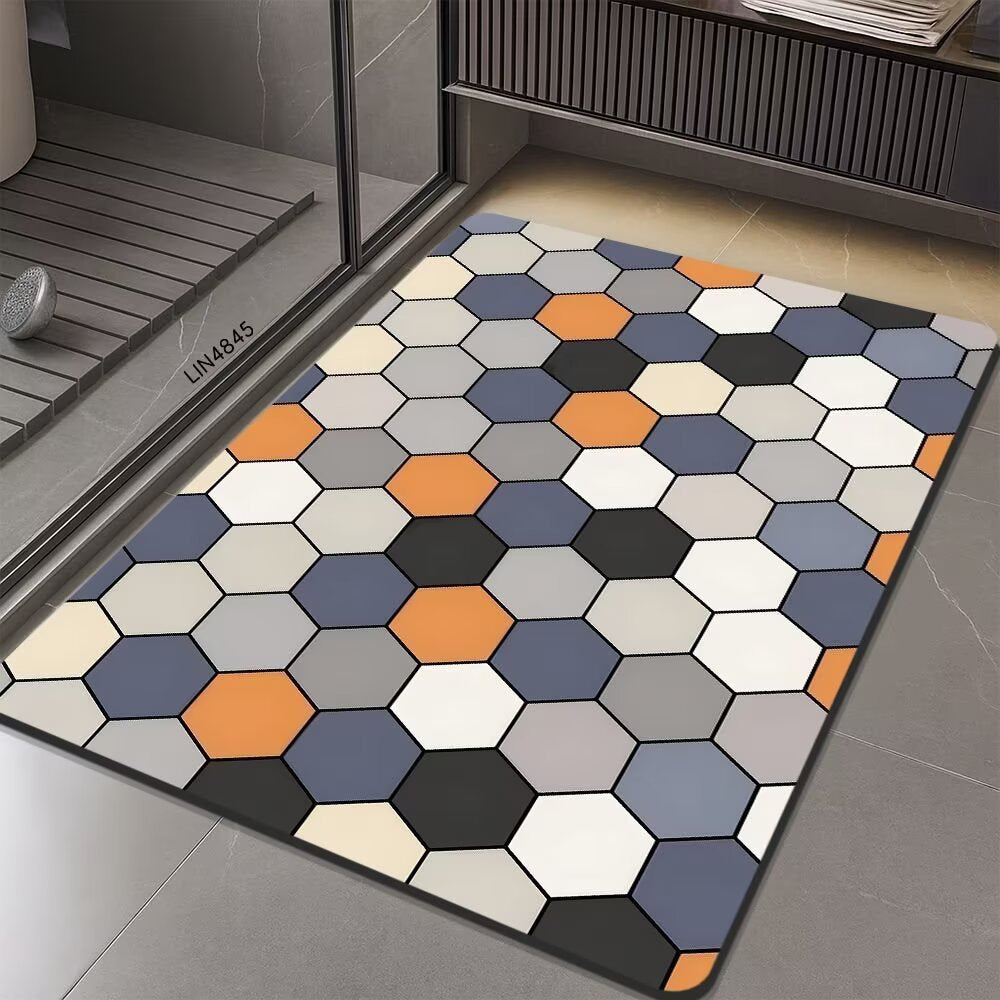 Geometric Hexagonal Pattern Bath Mat | Thrascher