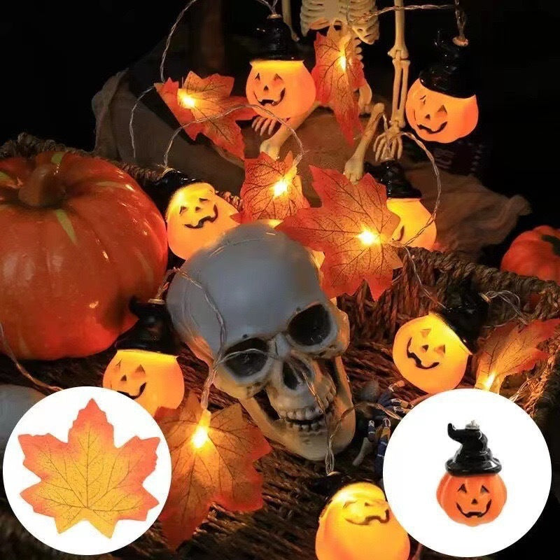 Halloween LED Pumpkin Lantern and Maple Leaf Decorative Fairy Lights | Thrascher