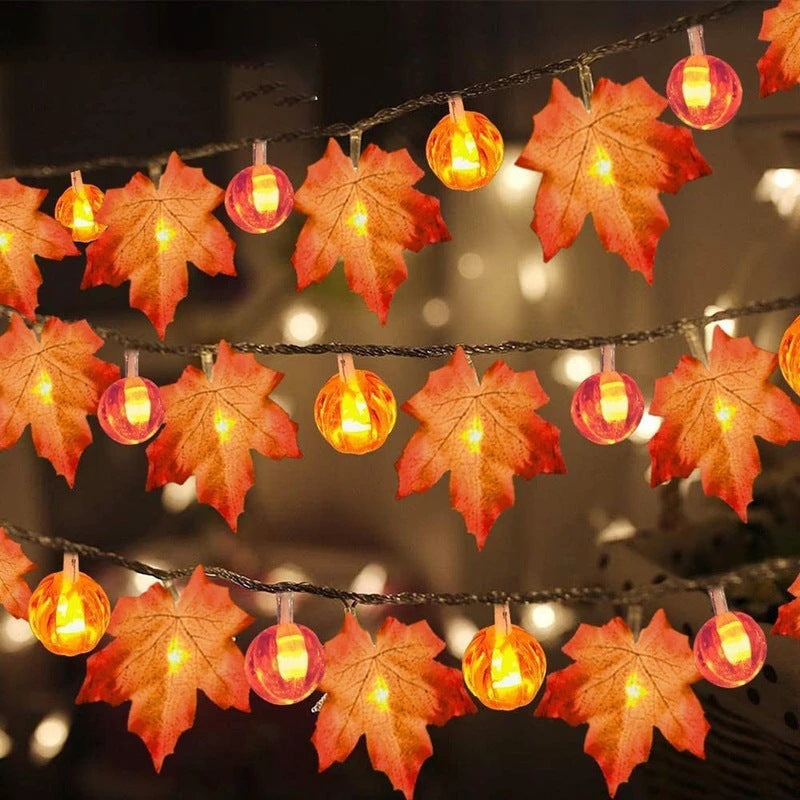 Halloween LED Pumpkin Lantern and Maple Leaf Decorative Fairy Lights | Thrascher