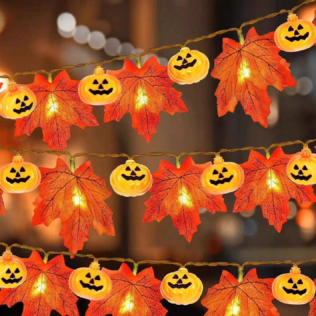 Halloween LED Pumpkin Lantern and Maple Leaf Decorative Fairy Lights | Thrascher