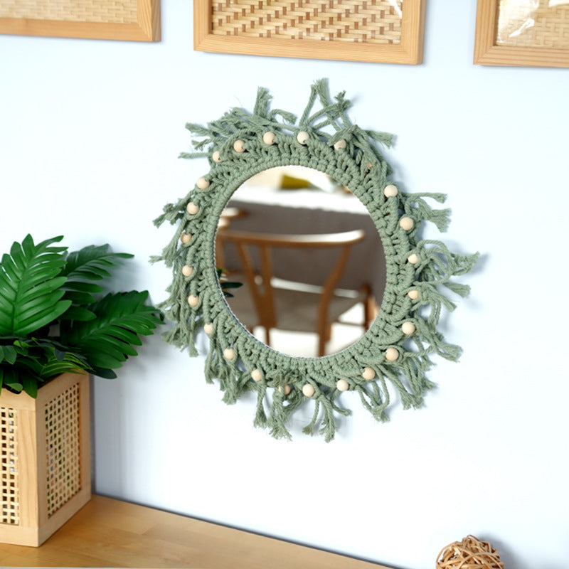 Hand-Knotted Mirror with Macrame Border | Thrascher